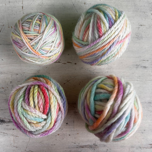 Wishy Washy Rainbow hand painted pure wool balls ~ 50gm