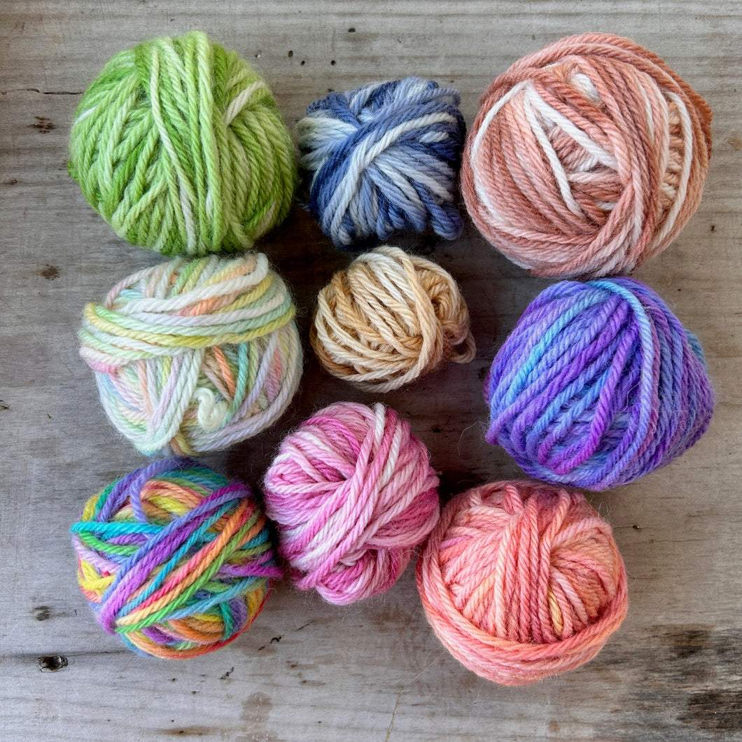 8ply hand dyed/painted wool ~ sample size balls (2)