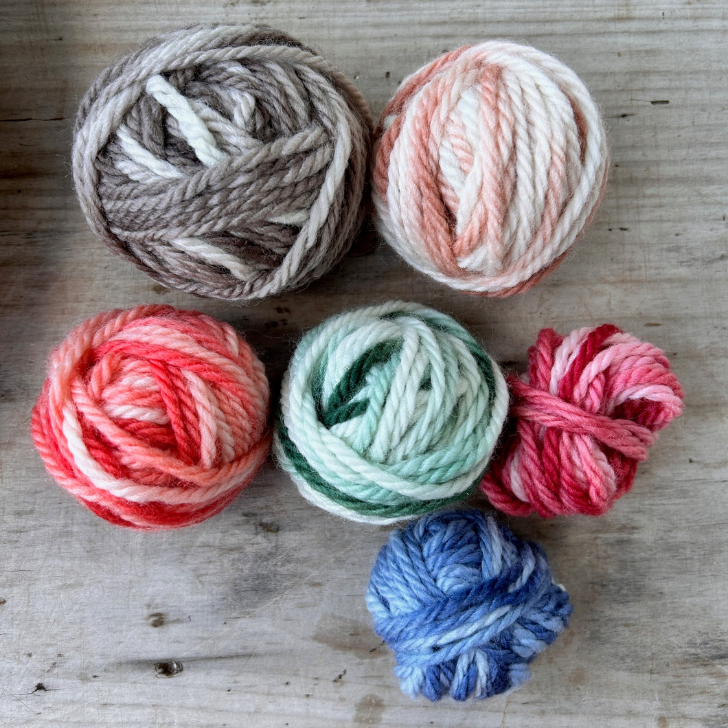 16ply hand dyed/painted wool ~ sample size balls (3)