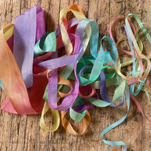 Load image into Gallery viewer, Hand Painted Rainbow Pure Silk ribbon ~ 4mm, 10mm or 1 inch