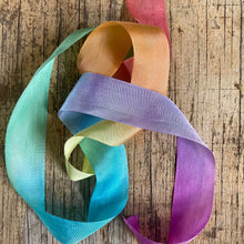 Load image into Gallery viewer, Hand Painted Rainbow Pure Silk ribbon ~ 4mm, 10mm or 1 inch