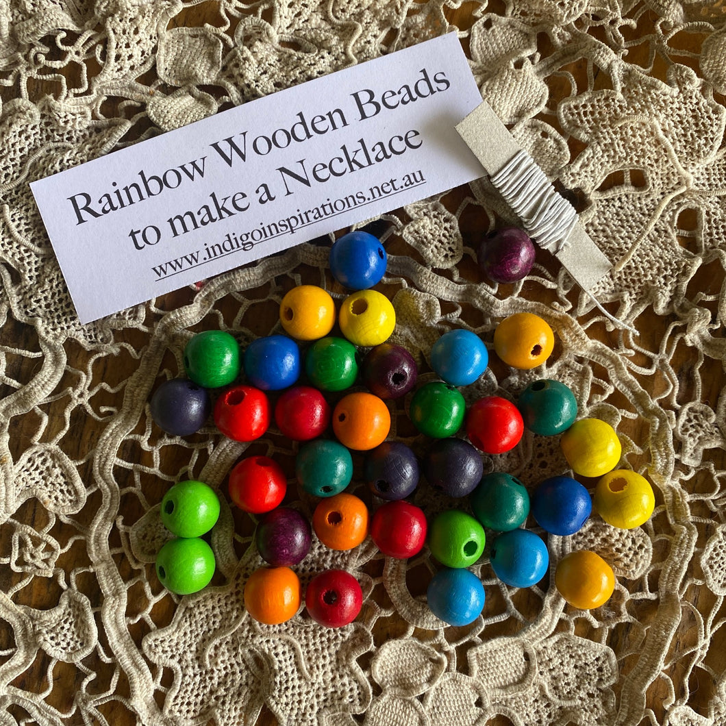 Rainbow wooden beads to make a necklace