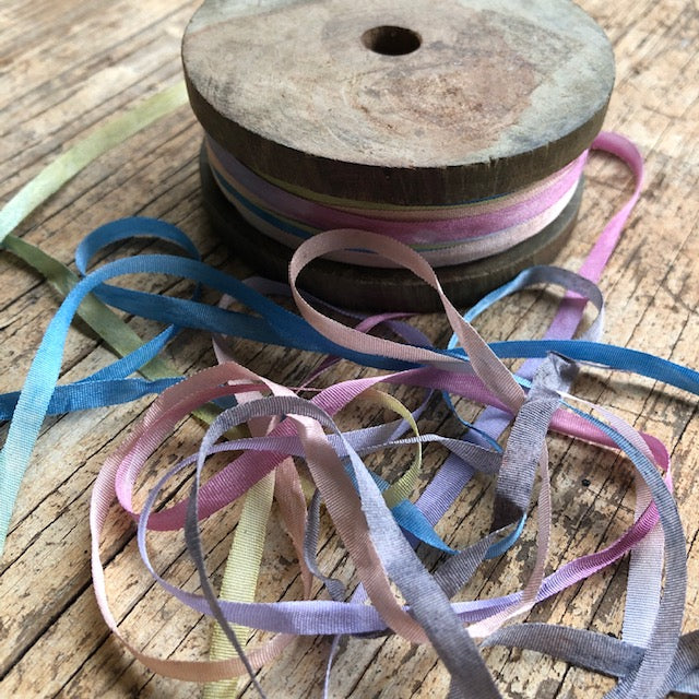 Painted Satin Ribbon Hand Painted Silk ribbon 4mm ~ Wintery Hues – indigo inspirations