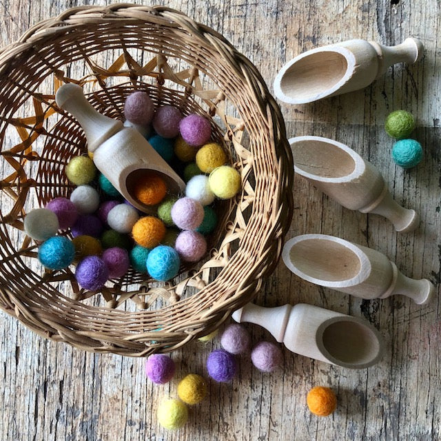 small round wooden scoop ~ loose parts play