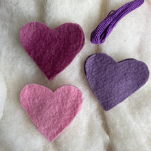 Load image into Gallery viewer, Small Hearts to make ~ Hand dyed pure wool felt ~ variety of colour ways.