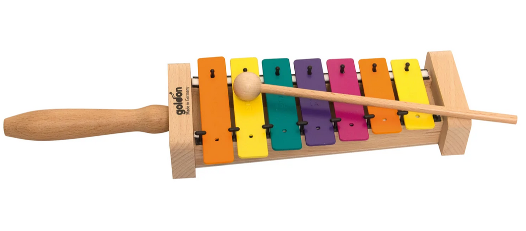 Goldon Metallophone with 7 coloured notes and handle ~ Pentatonic Scale
