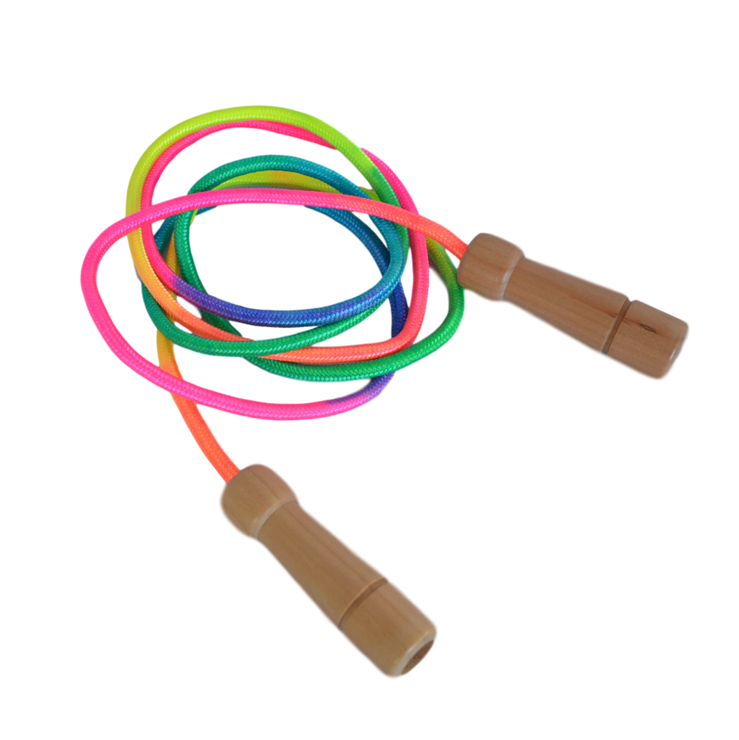 Rainbow Skipping Rope - Adjustable Length with Wooden Handles